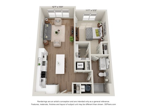 Floor plan for 1 bed, 1 bath, 784 sqft